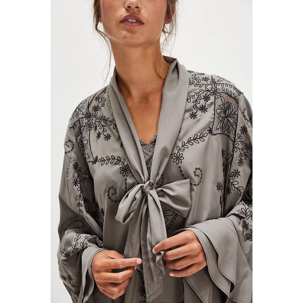 Free People Gray Embroidered Ruffle Mini Dress - Picture 9 of 11